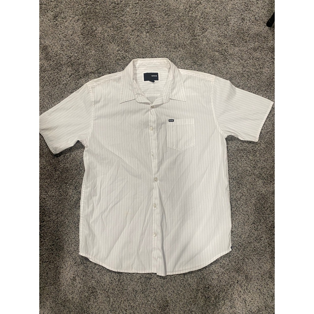 Hurley Button Down Shirt Pinstripe Short Sleeve White Black Large Good